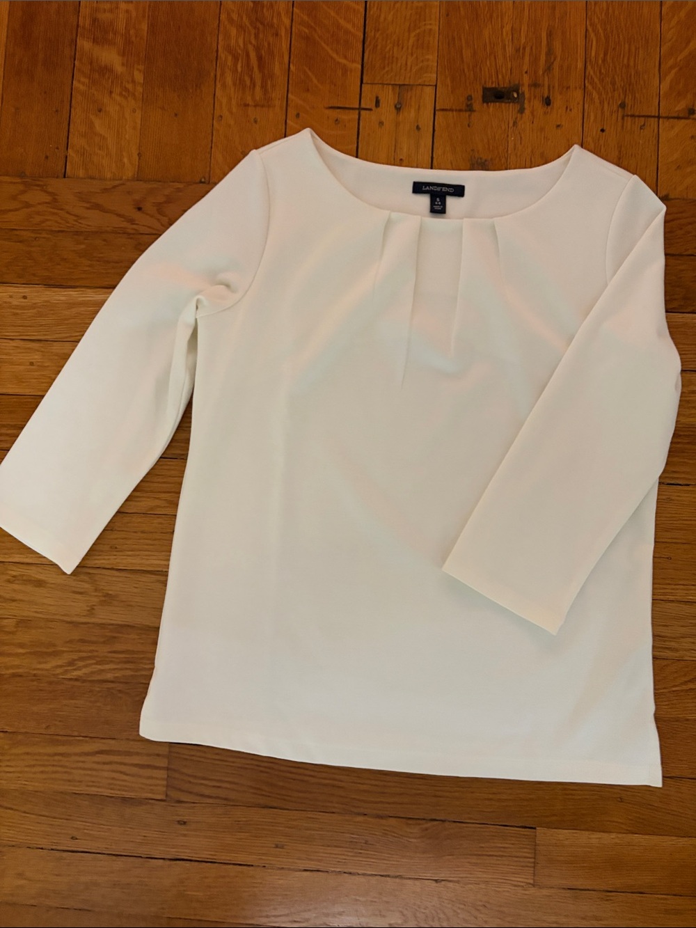 Lands’ End Cream Pleated-Neck 3/4 Sleeve Tunic